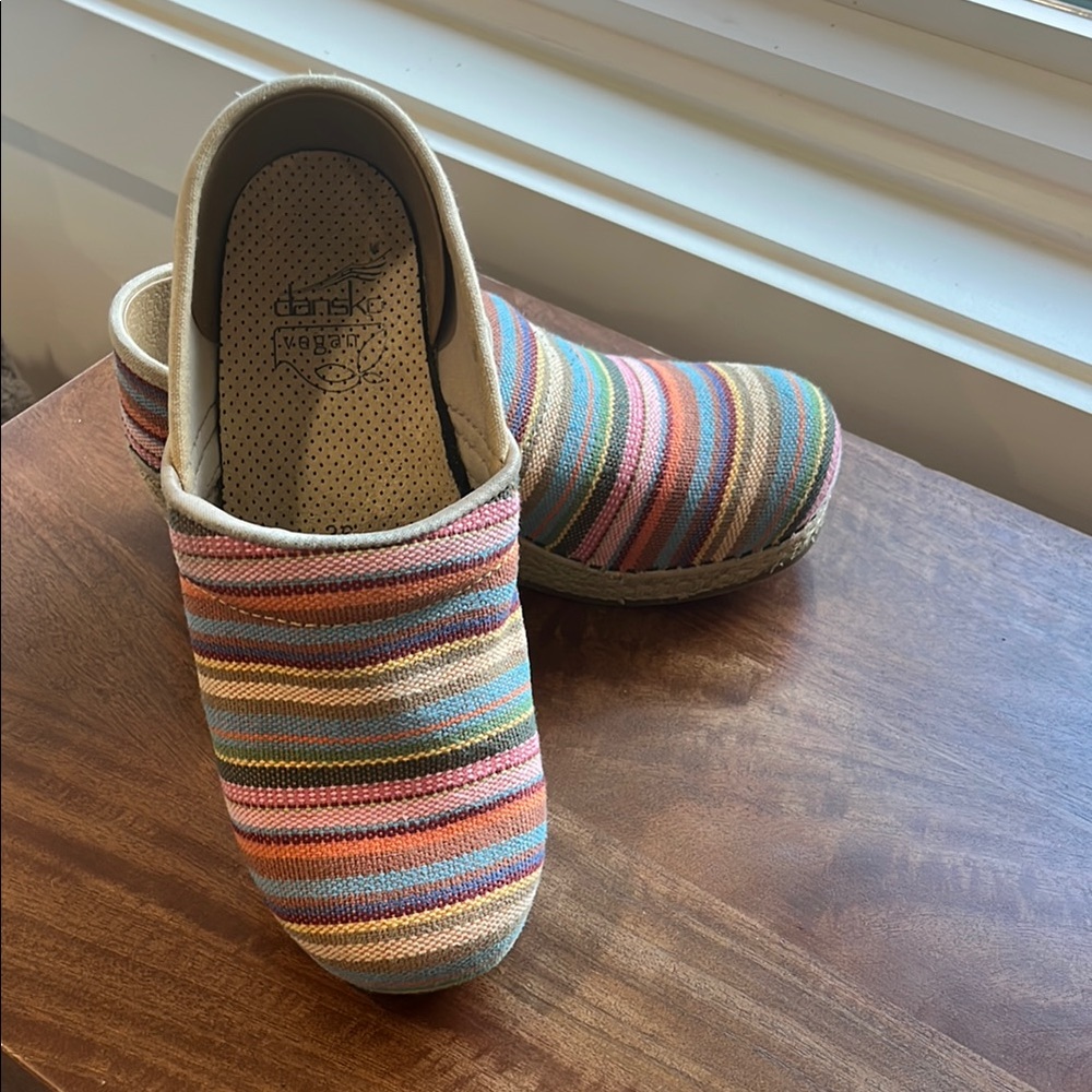 Dansko Clogs Jute Pro Vegan Muti-Colored Striped Espadrille Platform